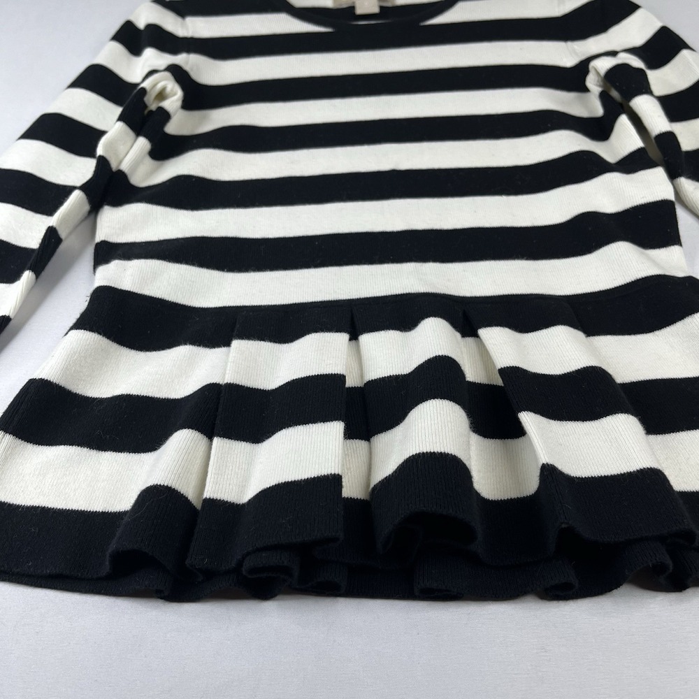 Banana Republic Women Small Black White Striped Peplum Knit Sweater Long Sleeve - Picture 4 of 16